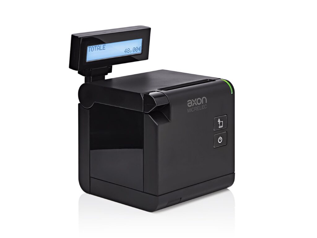 Stampante telematica Axon Dado nero con display cliente LCD e stampante termica integrata